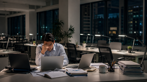 Employee working late due to hiring delays